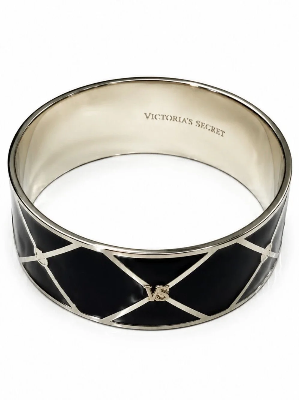 Victoria's Secret Black Enamel VS Logo Hinged Bangle Bracelet 2.5
